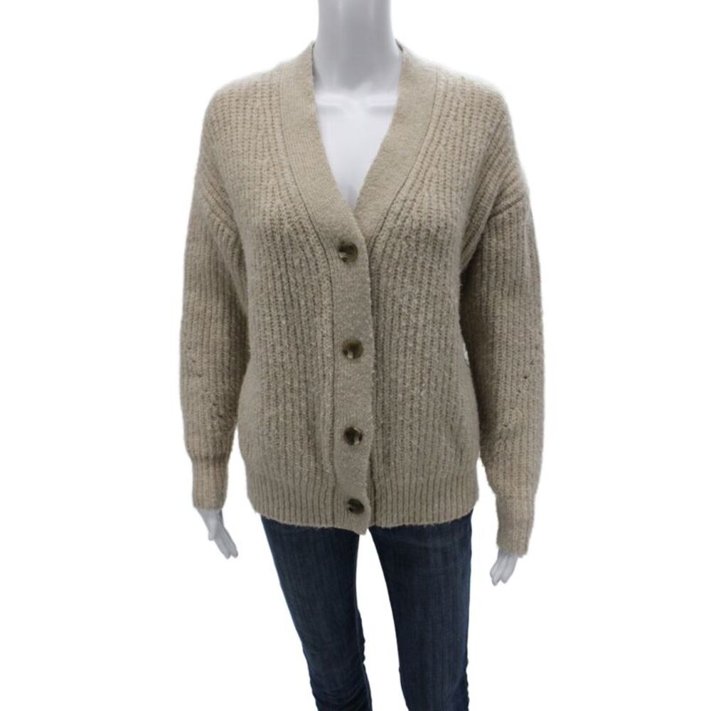 Oak + Fort Unisex Beige V-Neck Button Cardigan Wool Blend Size XS
